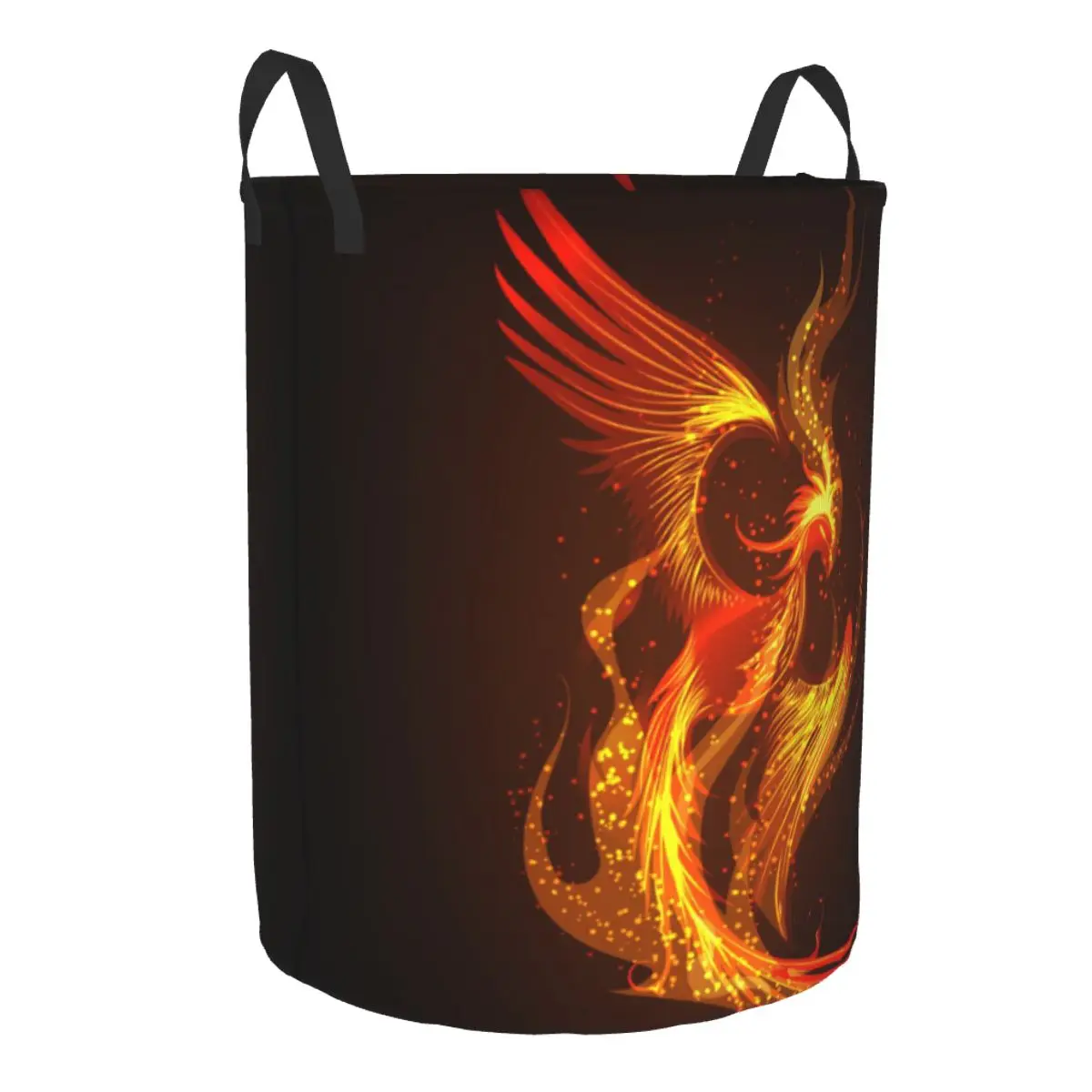 Folding Laundry Basket Flaming Phoenix Bird Rising From The Ashes Round Storage Bin Hamper Collapsible Clothes Bucket Organizer