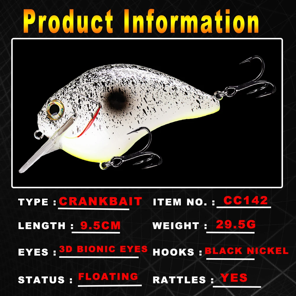 AYWFISH Large Floating Hard Bait Fat Body Shallow Crank Rattle Artificial Bait Fishing Lures Square Bill Crankbait Wobblers