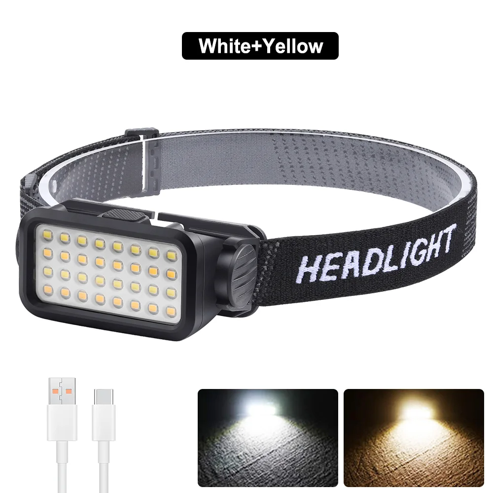 LED Headlamp COB Portable Powerful Rechargeable Headlight Built-in Battery Waterproof Head Torch Head Lamp Hiking Camping Lamp