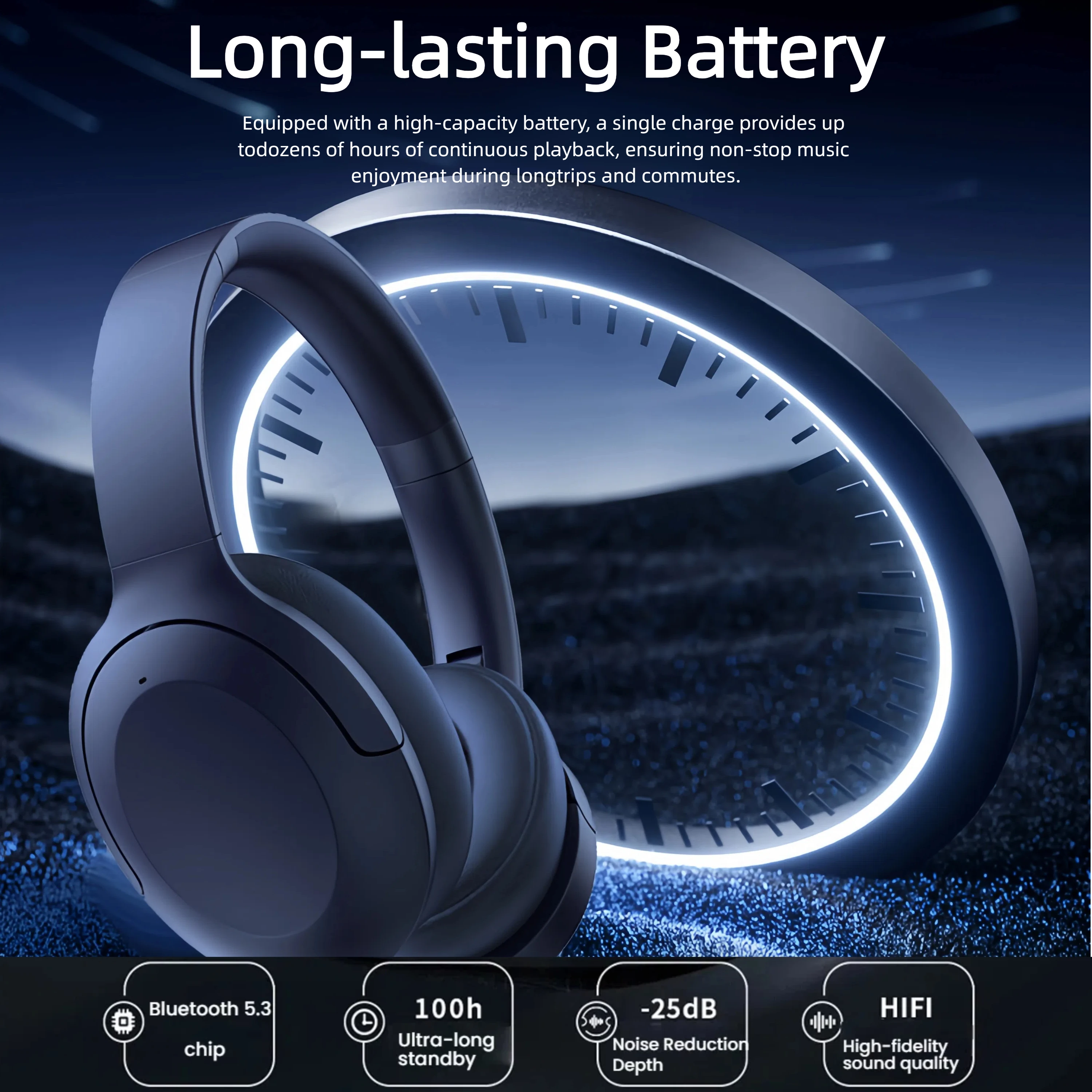 

Наушники с шумоподавлением, беспроводные накладные Bluetooth-наушники, глубокие басы с микрофоном, подходят для путешествий, дома, офиса, спортзала, спорта