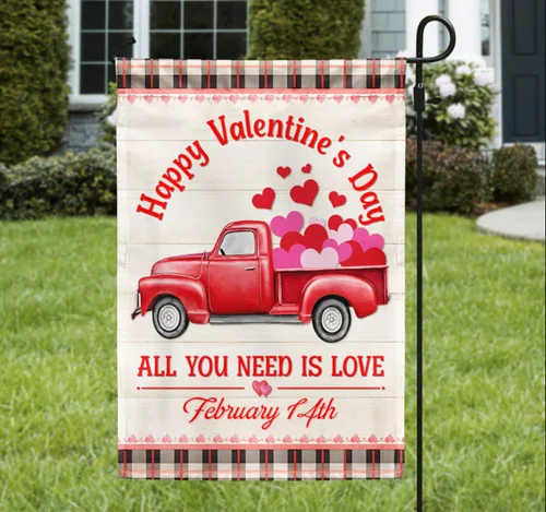 Pink Truck Valentine Day All You Need Is Love Flag Garden Flag, House Flag IIX WZZ yyi