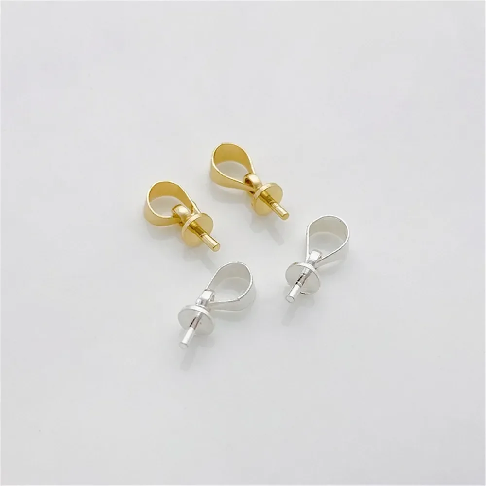 14K Gold Silver Bag Hanging Sheep Eye Needle Pendant Handcrafted DIY Half Hole Pearl Carrier Bracelet Necklace Jewelry Material