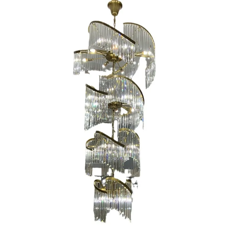 

Villa living room hollow light luxury crystal stair light duplex