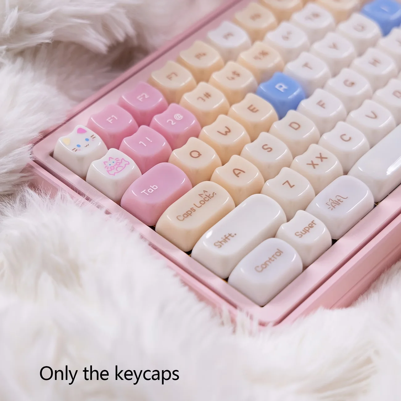 Cute Cat Keycaps, Crystal Keycaps Set, MAO Profile PC Material Keycaps, White Jade Themed Translucent Design, Fits MX Switches &