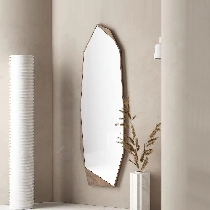 Dress mirror wall hanging living room floor mirror walnut color American retro special-shaped fitting mirror antique full body m