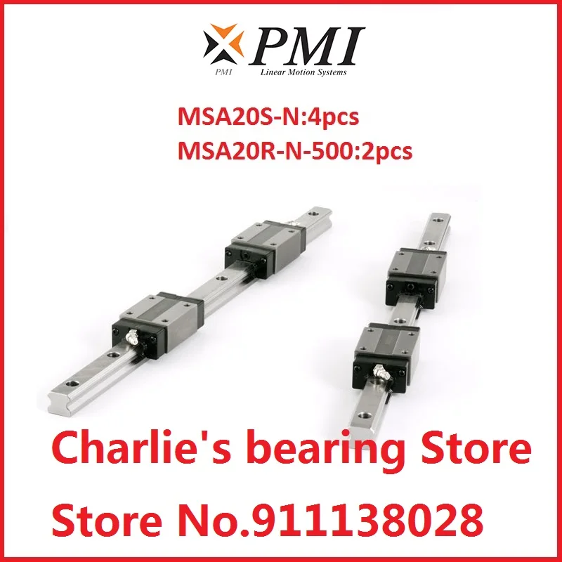 100% brand new original genuine PMI brand linear guide 4pcs MSA20S-N block match with 2pcs 500mm length rail