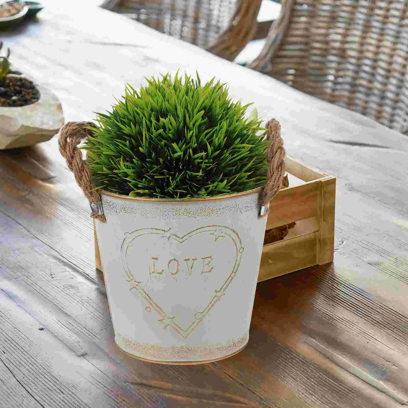 Maceta, cubo de Metal, florero de hierro Retro, organizador de almacenamiento de plantas, cesta para adornos de barril pequeño para niños
