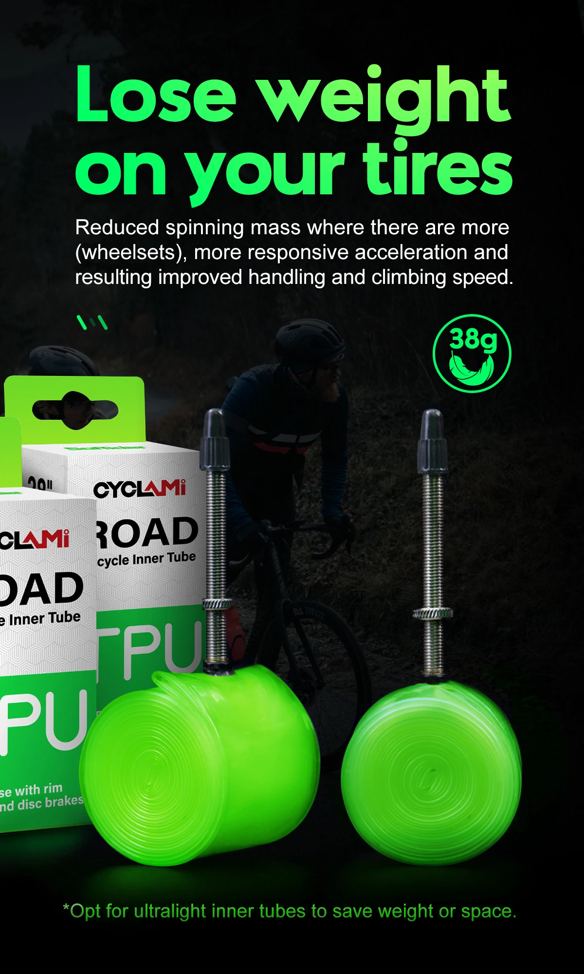 CYCLAMI Ultraleichter Fahrrad-TPU-Schlauch 700C 700 x 18 23 25 28 30 32 Rennrad-TPU-Material Reifen 45 mm 60 mm Länge französisches Ventil – Detail 5