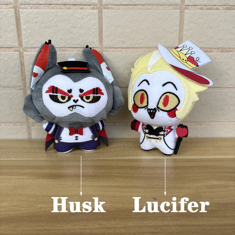 10cm Cosplay Anime Hazbin Animation Hotel Character Funny Lucifer and Angry Husk Plush Toy Keychain Pendant Cartoon Plushie Doll