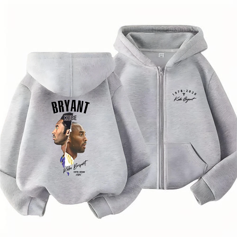 Outdoors Boy Black Coat Kobe Bryant Print Girl Pink Hoodie Zip Up Tops Gray Hoodies Kid Zipper Style Children Thicken Autumn