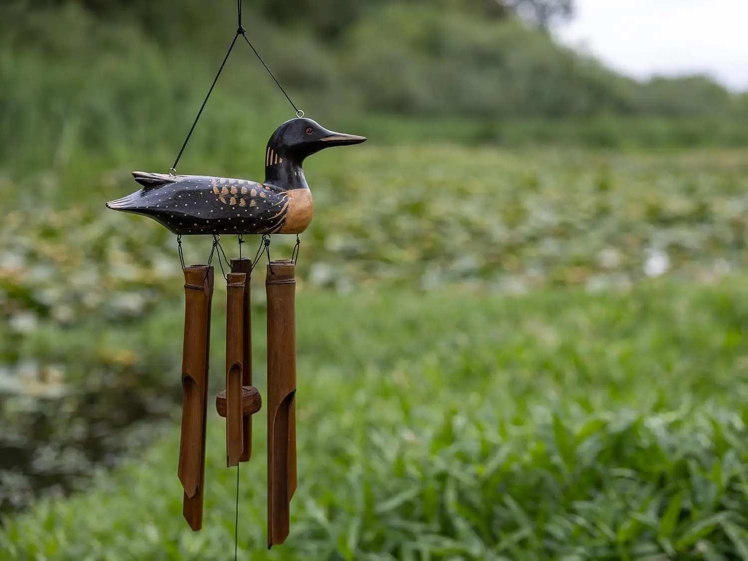 Loon Wind Chime Bamboo Handcrafted Duck Outdoor Garden Decor Handmade Gift Idea Natural Sustainable Father's Day Bird Present fo