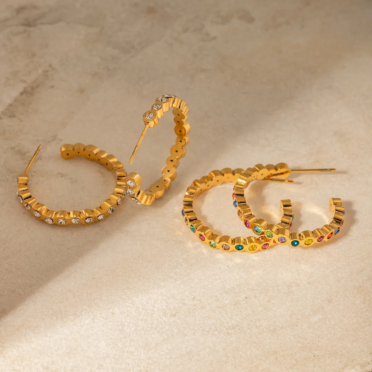

Stainless Steel PVD 18K Gold Plated Tarnish Colorful Beads CC Hoop Earrings For Woman Jewelry Wholesale Summer Trendy