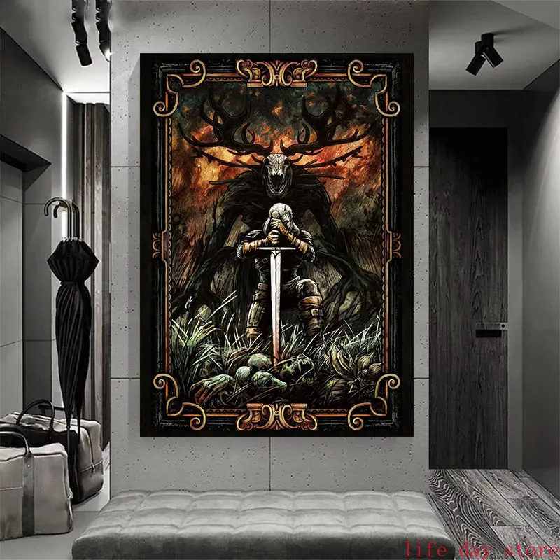 Game Art Geralt Poster Forest Canvas Painting Witcher Dungeon Horizon Zero Dawn Print Game Knight Living Room Wall Decor Picture