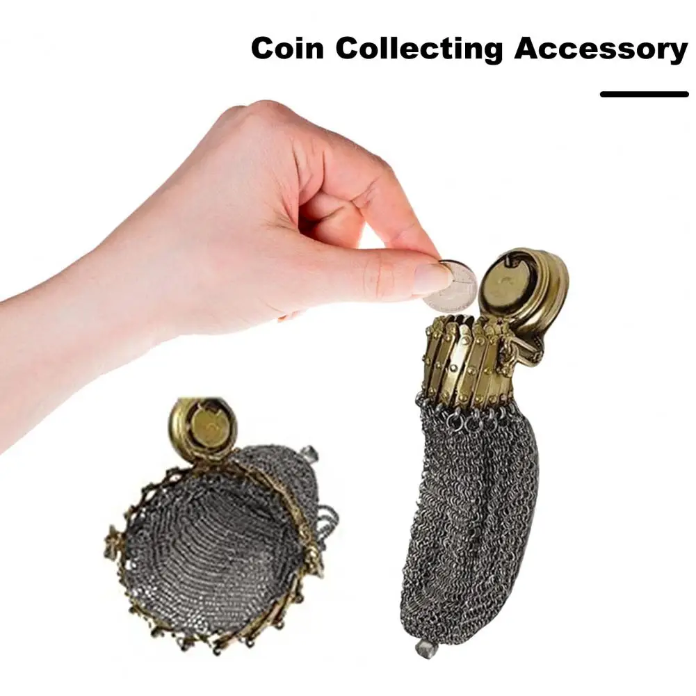 Chainmail Coin Purse Vintage Chainmail Mesh Coin Purse with Twist Lid Gate Top Rare Style Wallet Collectible Accessory