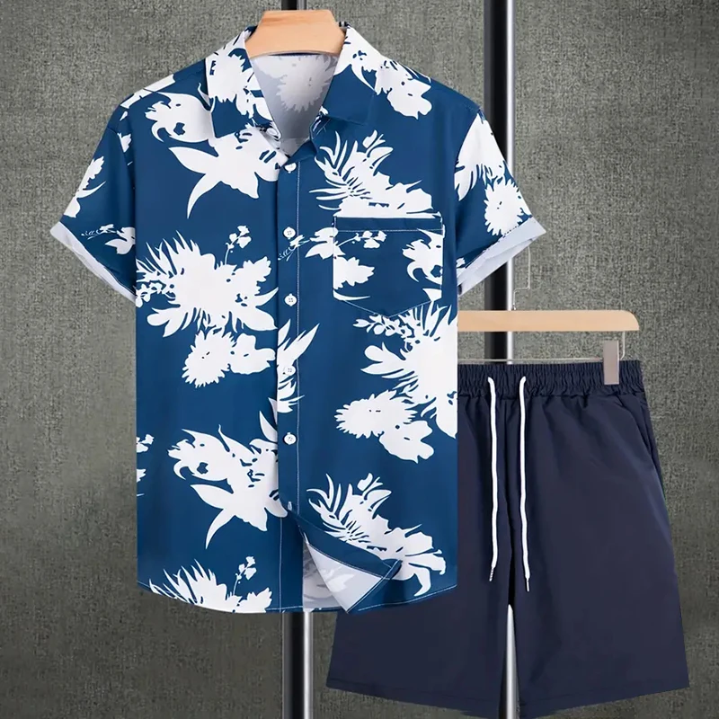 Summer Fashion Men's Casual Shirt Beach Shorts Suit Outdoor Travel Fashion Men's Short-sleeved Shirt Hawaiian Style Men's Shorts