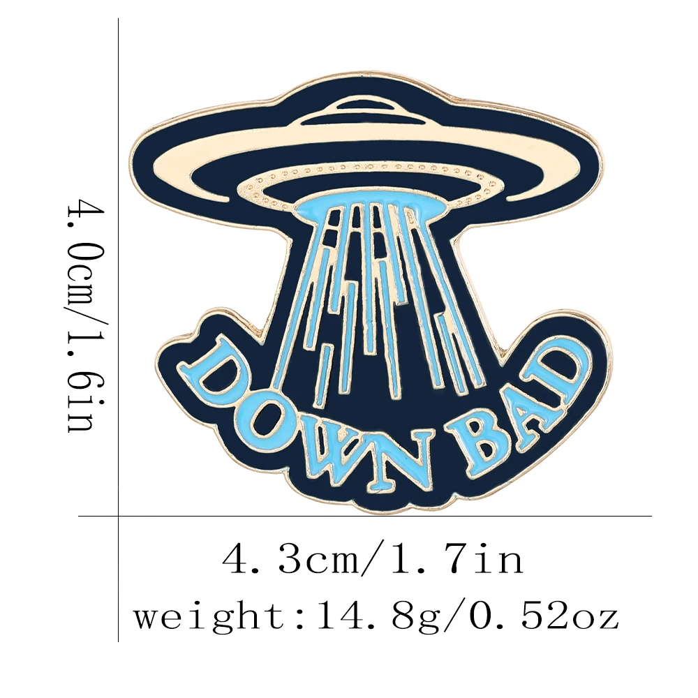 Funny Design UFO Down Bad Enamel Brooches Spaceman Alien Golden Pins For Backpack Bag Jacket Badge