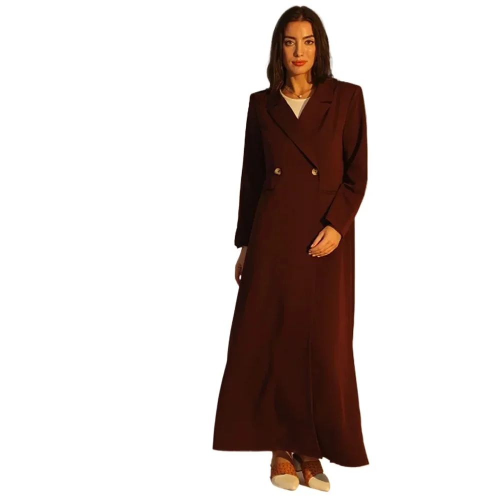 Fashion Women Long Jacket Double Breasted Female Daily Coat Formal Ankle Length Dress عبايات نسائيه سعودية