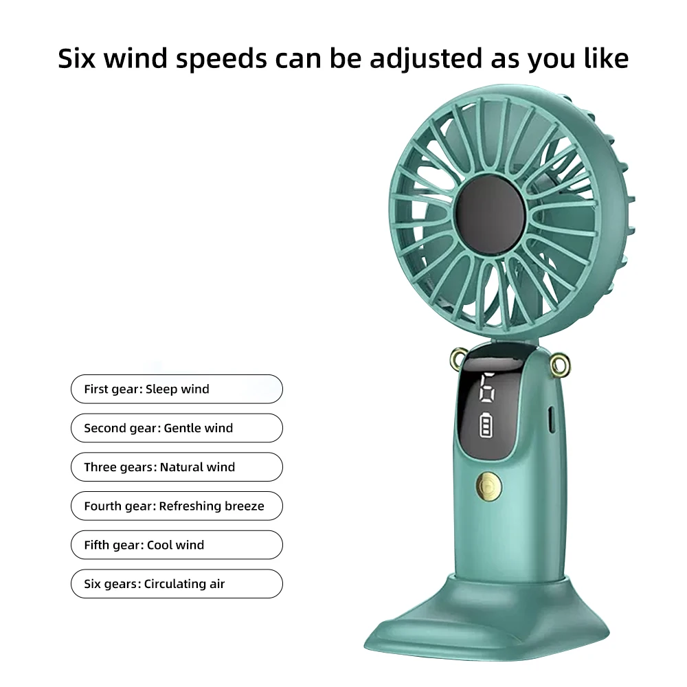 USB Handheld Mini Fan Foldable Portable Neck Hanging Fans 5 Speed USB Rechargeable Fan with Phone Stand and Display Screen