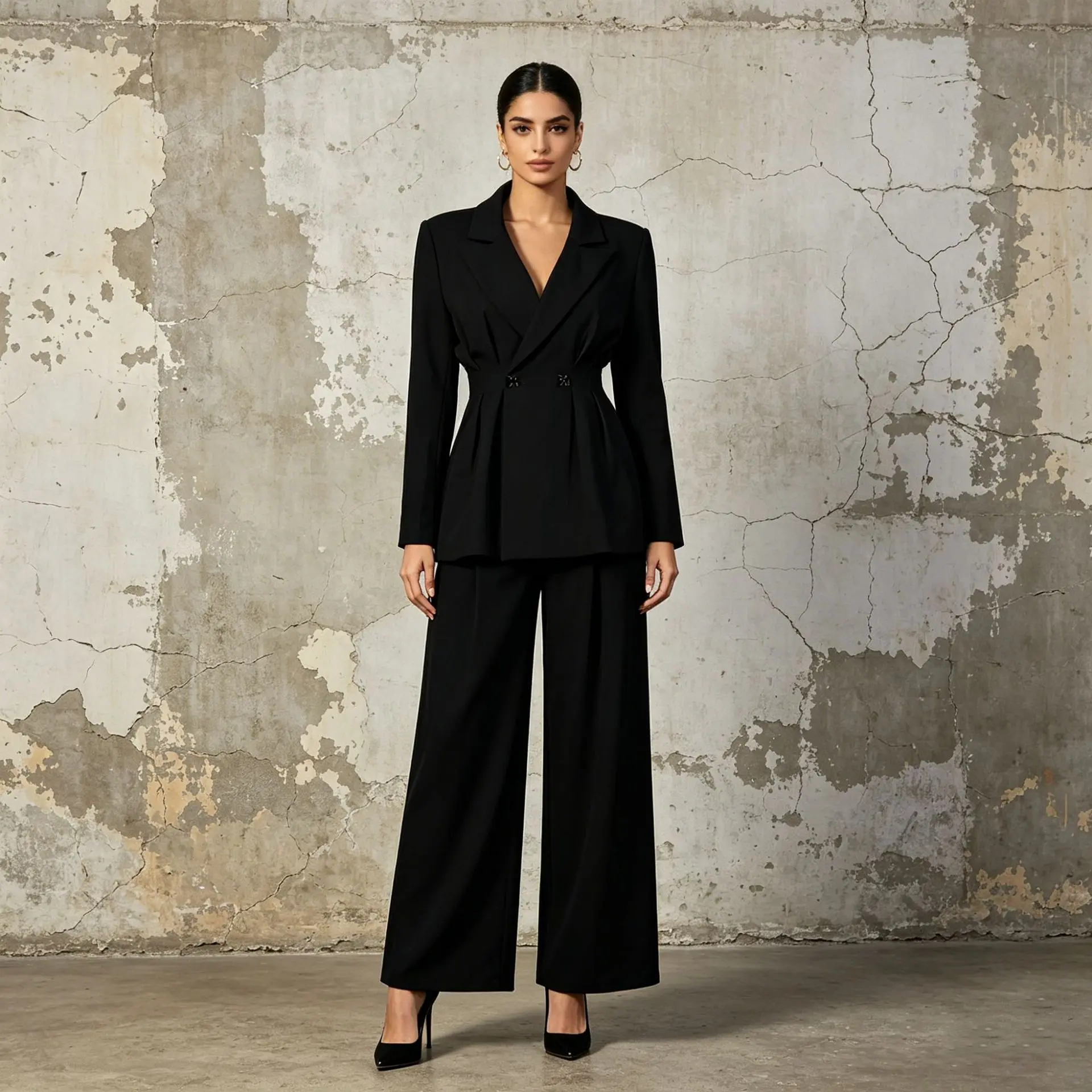 ZAMOR HIGH STREET 2026 New European American Elegant Simple Long Sleeve Waist Cinched Solid Blazer High Waist Straight Pants Sui