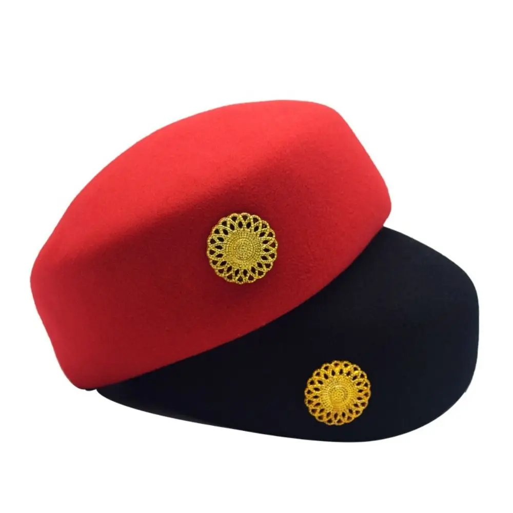 

Formal Beret Airline Stewardess Hat Pillbox Hat Uniform Air Hostesses Caps Felt With Badge Marching Band Hat Performance