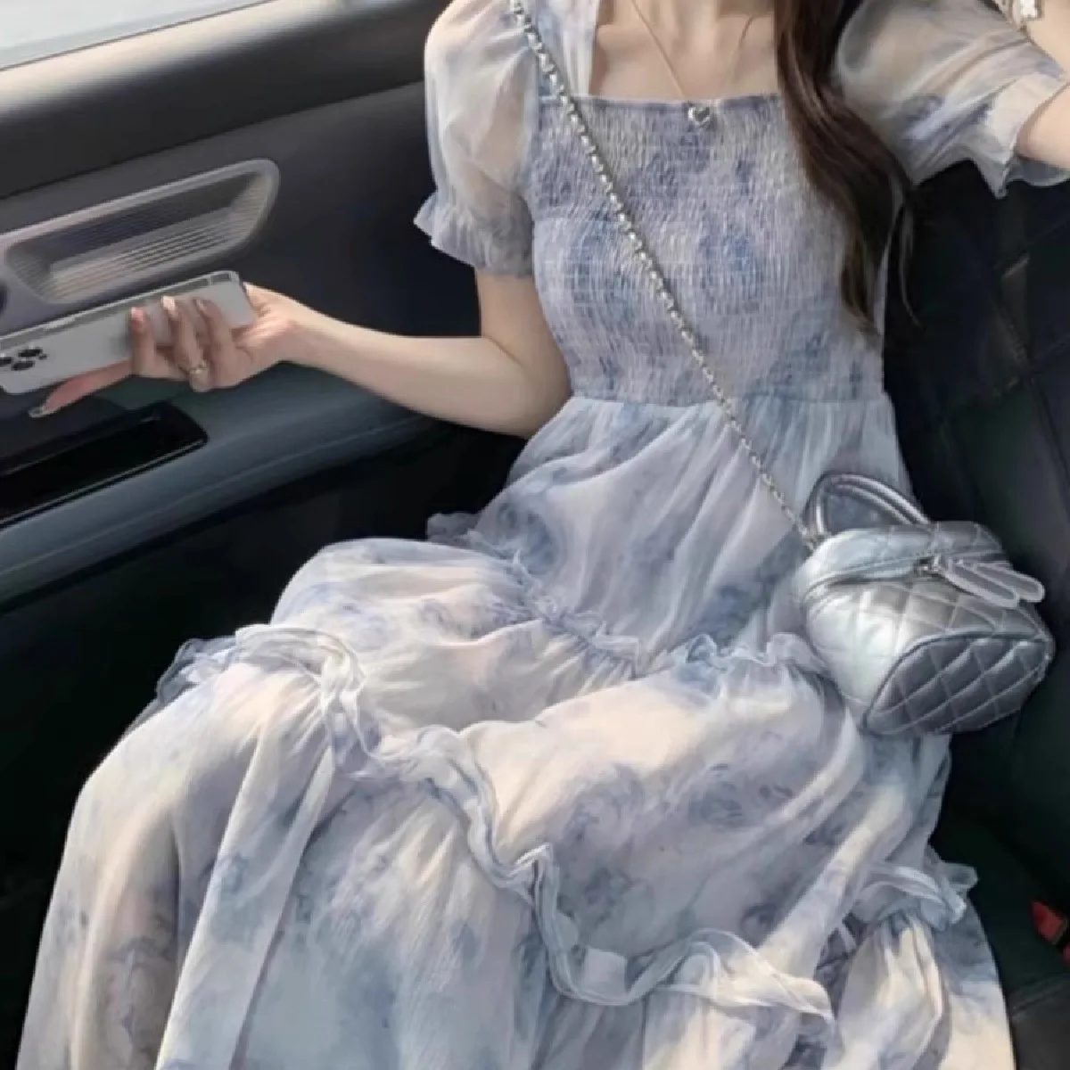 

Large Size Floral Print Maxi Dress Women's Summer Slimming A-Line Skirt Draping Waist-Cinching Fairy Tale Forest Style Dress