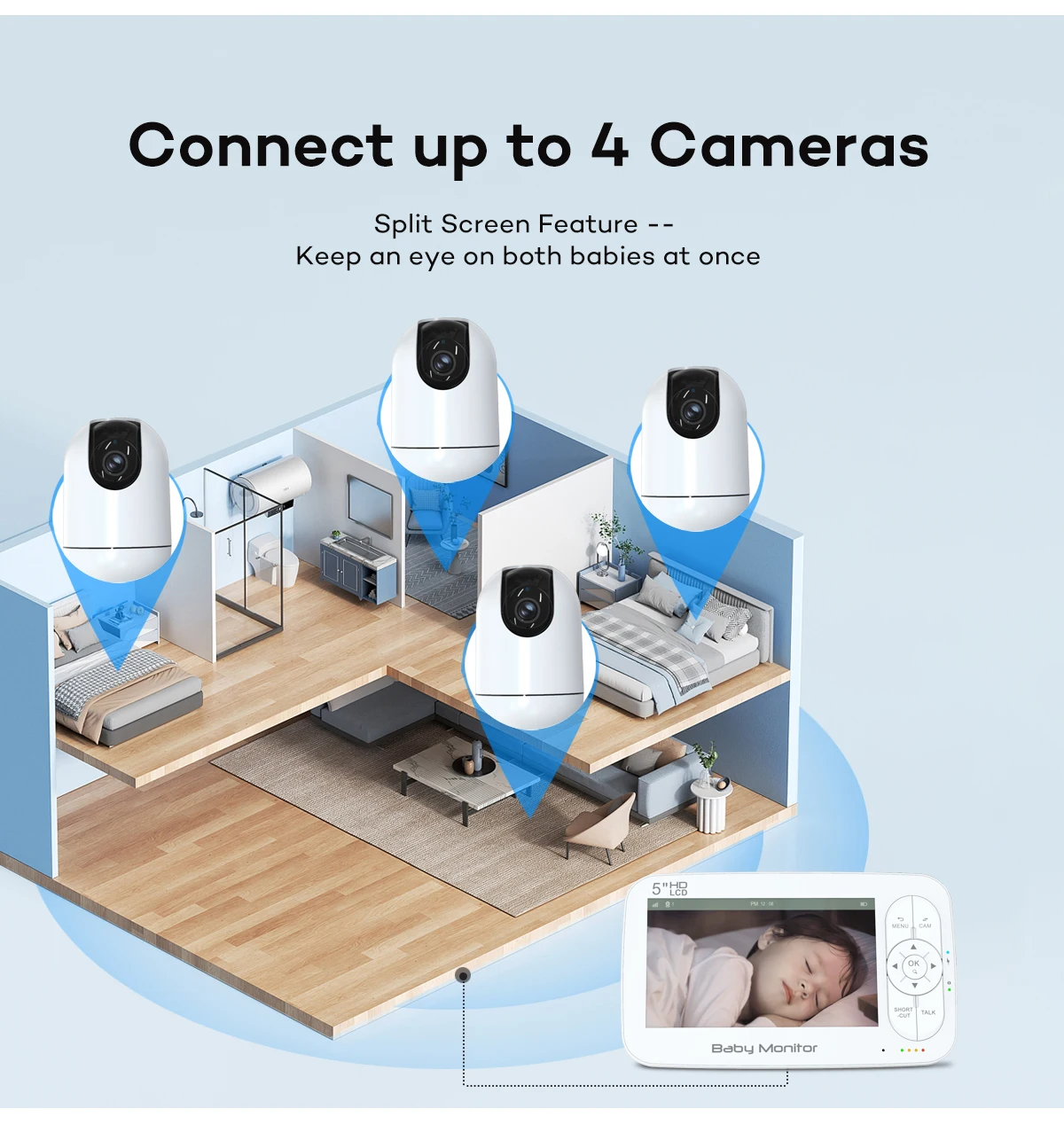 5'' Full HD 1080P Wifi Baby Monitoring Camera Wireless Smart Video Two-Way Audio Human Detection Baby Monitor