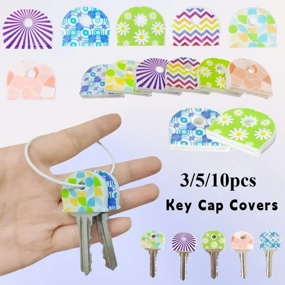 3/5/10 Pcs Silicone Key Cap Random Floral Anti Slip Durable Key Identifier Cover for Home Office Door Key Chain