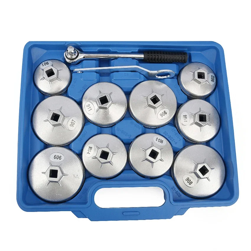 23-piece Aluminum Cup Type Oil Filter Wrench Set Oil Filter Cap Removal Wrench Set Spanner Maintenance Tools Kit With Case