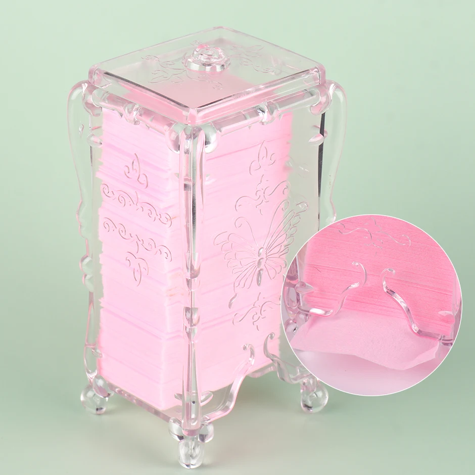 Nail Storage Box Clear Pink Butterfly Acrylic Nail Wipes Cotton Pad Container Makeup Manicure Organizer Holder Nail Too Supplies