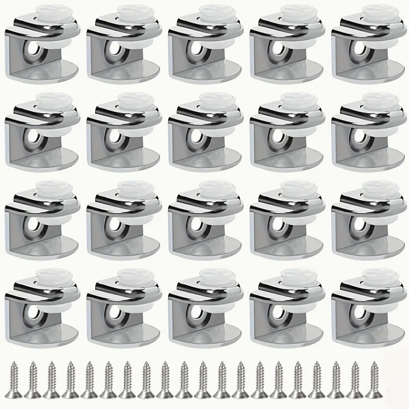 20 Set of Zinc Alloy Adjustable Glass Clamp Brackets, Glass Shelf Bracket with Screws, Applicable 4-9mm Thick Glass