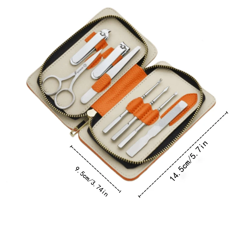 오렌지 가죽 매니큐어 도구 트리밍 세트, 스테인리스 매니큐어 풀세트, 홈케어 매니큐어 발 각질 제거 키트