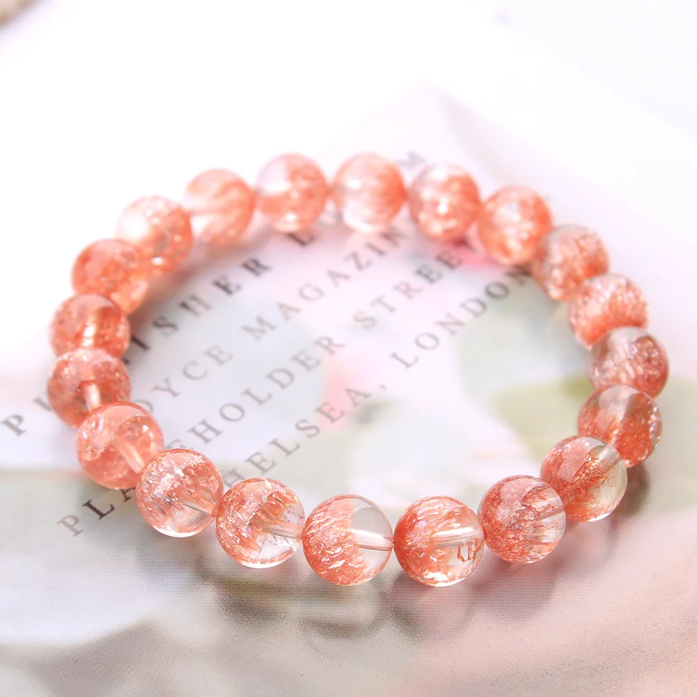 Natural Orange Red Phantom Crystal Quartz Bracelet 8mm 9mm 10mm Women Garden Super 7 Rutilated Clear Round Beads Stretch AAAAAA