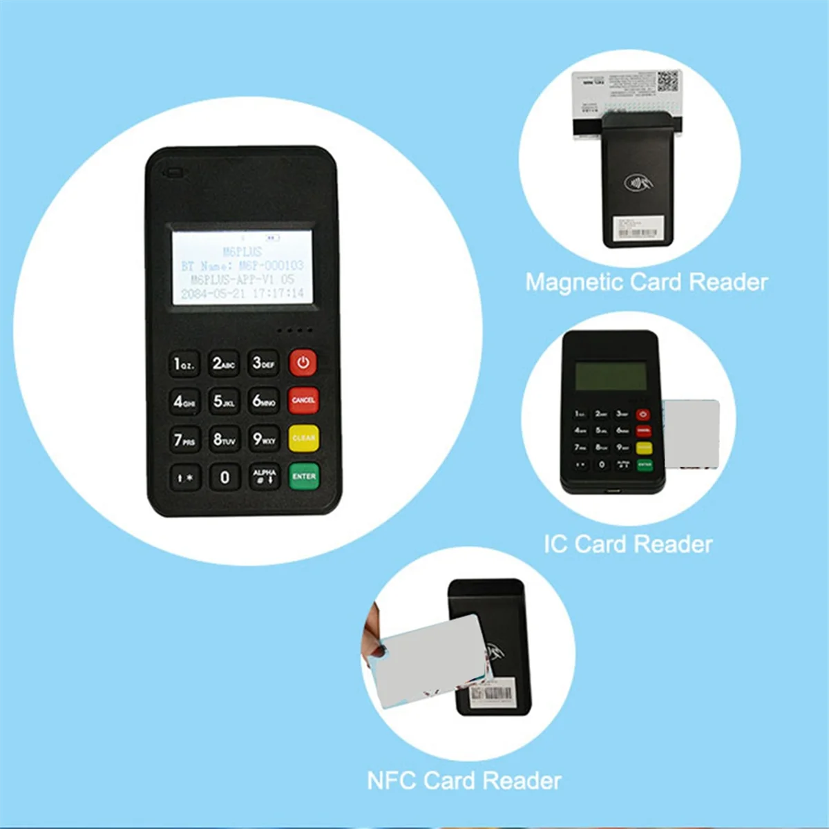 BT Mpos Chip Card Reader with USB Type-C for /IC Contact/RFID Machine M6 PLUS