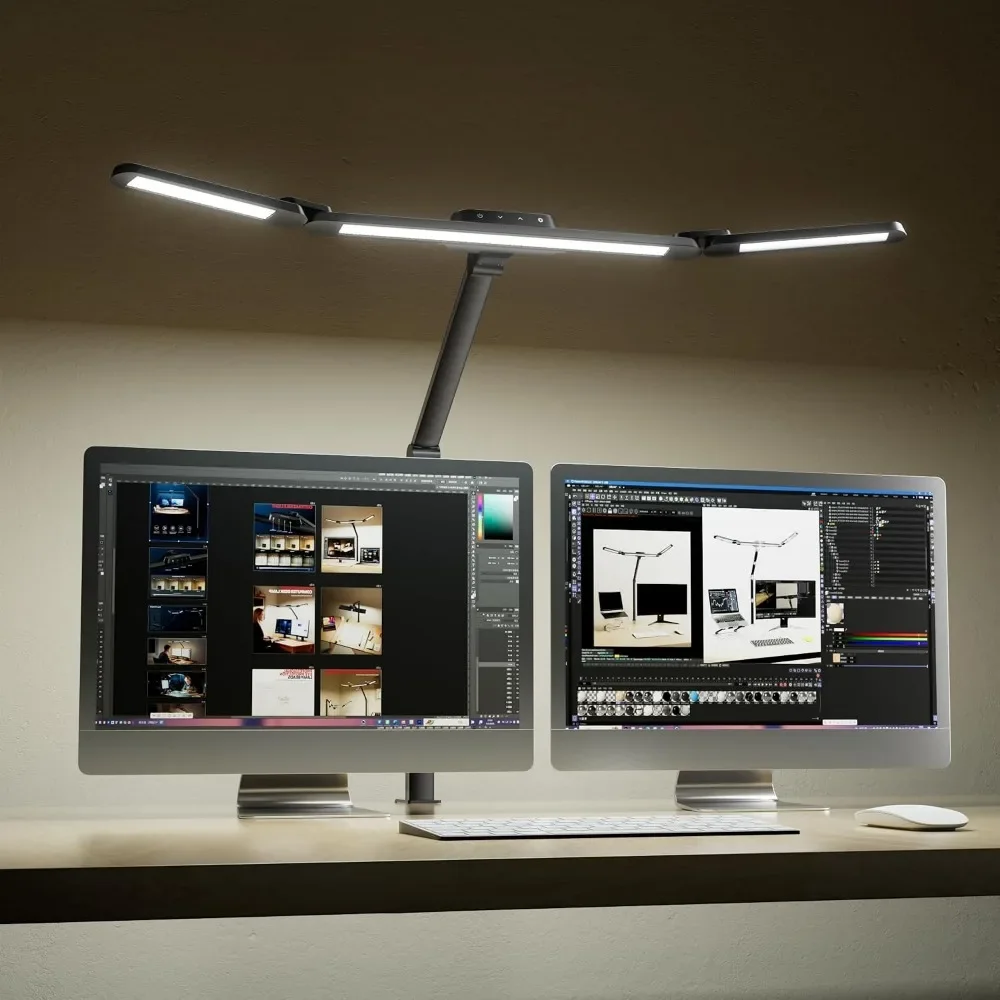 Desk Lamp for Dual Monitors: Adjustable LED Light for Home Office, Full-Spectrum Eye-Care, 3000K-5700K Dimming