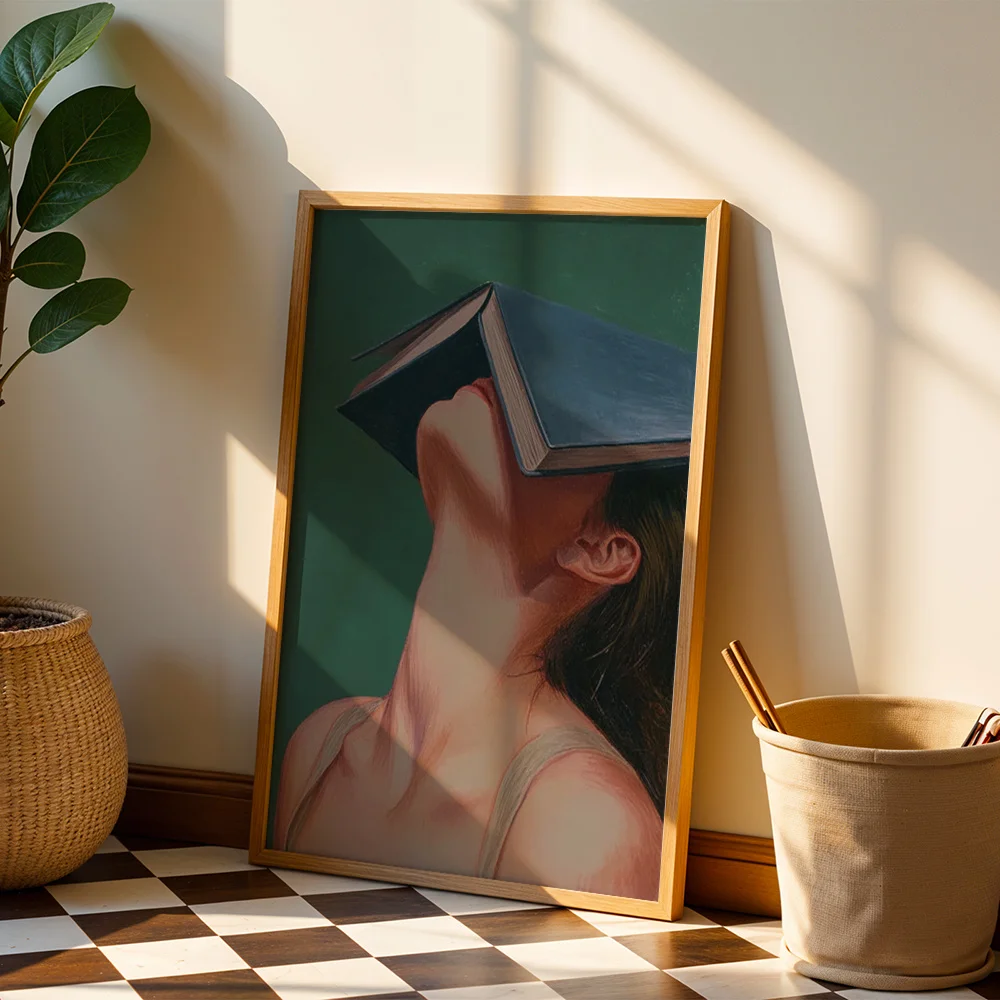 Surreal Woman With Book Covering Face Canvas Poster Wall Art,2D Print Wall Decor,Niche Art Home Decoration Gift For Living Room