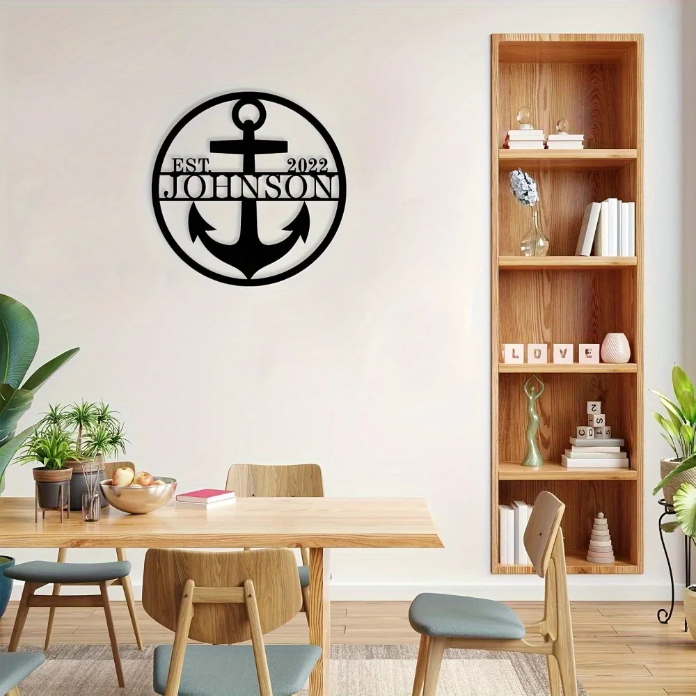 

Unique 1pc Personalized Anchor Metal Wall Sign in Classic Nautical Style Custom Family Name Reusable Detachable Round Design
