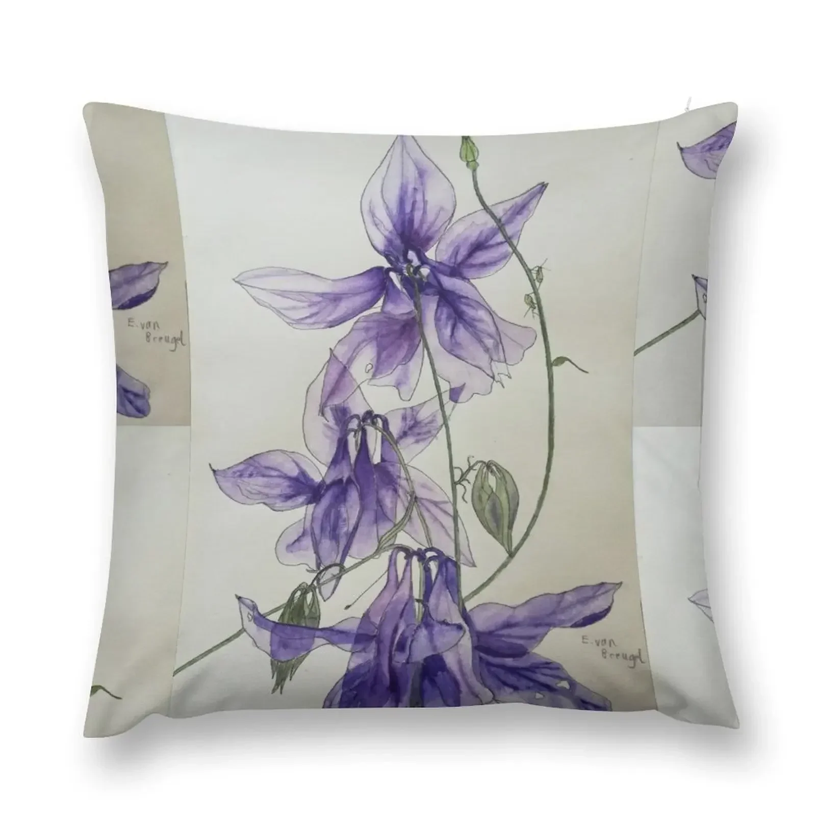 Aquilegia columbine blue watercolour painting Throw Pillow christmas supplies Sofa Cover pillow