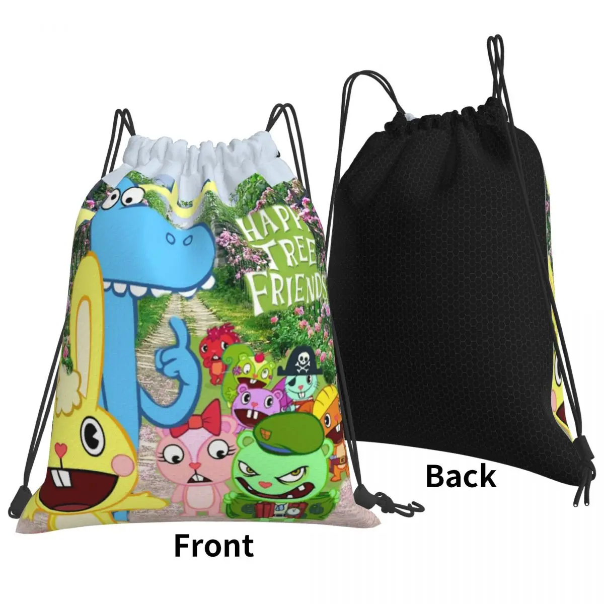 Happy Tree Friends Flippy Lumpy Cuddles Loving Family Backpacks Fashion Drawstring Bundle Pocket Storage Bag Book Bags School