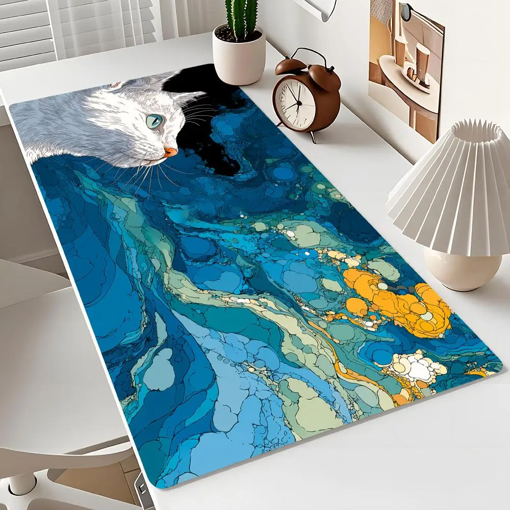 

Visual Art Cat Illustration Design Mouse Pad Desk Mat Gaming pad Non-Slip Stitched Edge desk accessories Computer mousepads