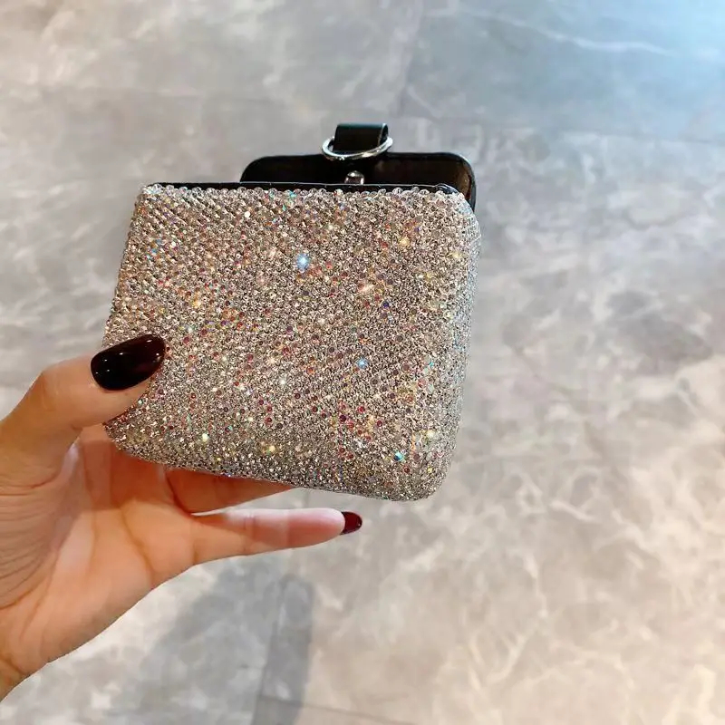 Car Air Outlet Storage Pocket Mobile Phone Hanging Bag with Rhinestones PU Leather Car Sundries Storage Bucket Supplies Holder