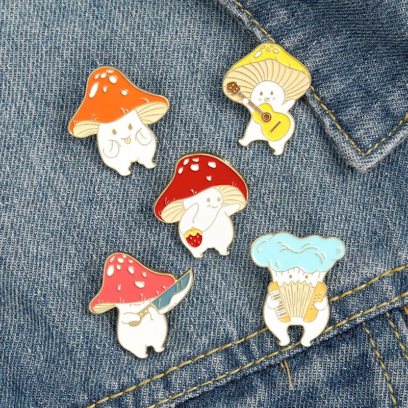 Cute Animal Enamel Pins Cute Mushroom Collection Funny Play And Sing Singer Brooches Lapel Cartoon Jewelry Gift For Kids Friend