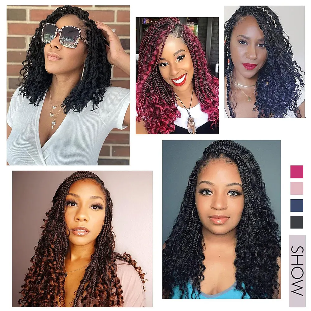 Goddess Bohemian Crochet Hair 14 8Packs Crochet Boho Braids Box Braids With Curly Ends Synthetic Crochet Hair For Black Women