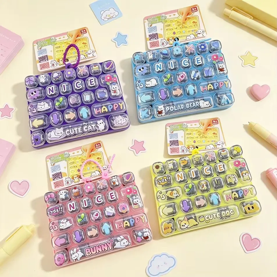 New26Grid Keycap Clicker Anti Stress Fidget Keyboard Keychain Decompression Button Cartoon Hand Relax Party Favor Gift 26구 키캡 키링