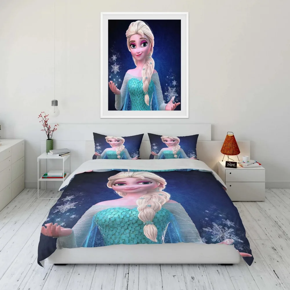 Disney Frozen Elsa Princess Bedding Set Cartoon Baby 3 Pieces Bed Set Pillowcase Adult Bed Cover Bedroom Bed Set Duvet Gift