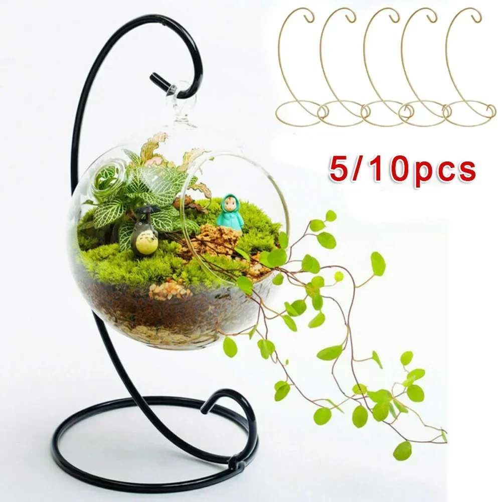 5/10pcs Home Garden Metal Bauble Ornament Pack Retro Airs Plant Terrarium Landscape Display Iron Hanging Stand Decoration Holder