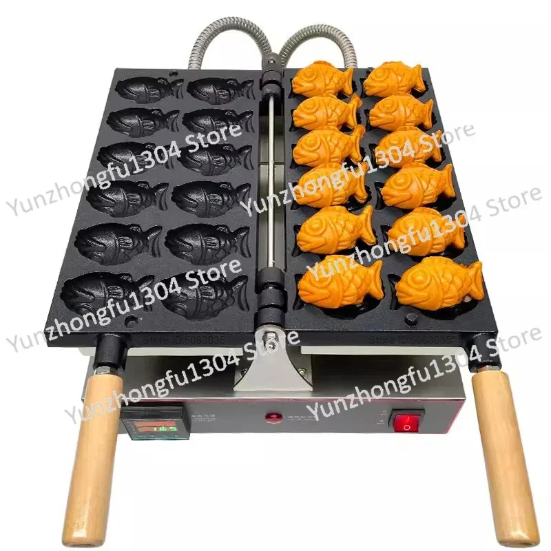 12 Pieces Taiyaki Waffle Maker 220V 1600W Stainless Steel Electric Taiyaki Fish Shaped Waffle Machine