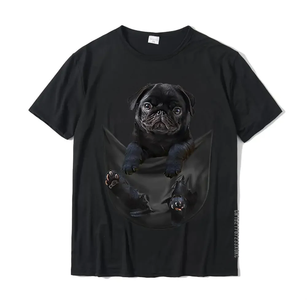 Funny Black Pug In Pocket T-Shirt 3D Printed Cotton Mens Tops Shirt Design Cheap T Shirts