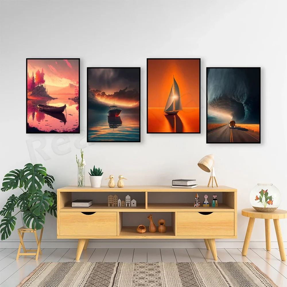 Lake Life Artwork - Lake House Decor - Boating, Hurricane Art, Nautical Boat, Coast, Minimalist Calming Colorful Decor Poster