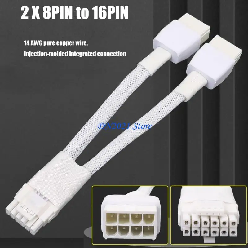 F3KE Easy to Installs White Braided 8Pin to 16Pin 12VHPWR Cable for DIY Builders and GPUs Providing Stable Power Transmission