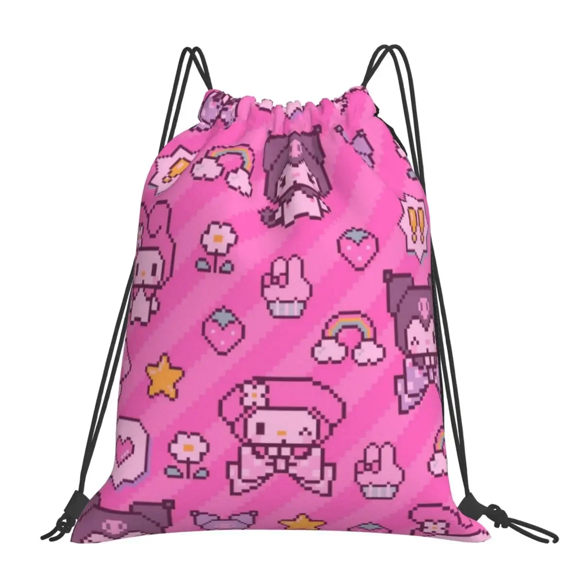 My Melody Portable Sports Bag Thicken Drawstring Belt Riding Backpack Gym Drawstring Shoes Bag Clothes Backpacks